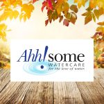 An Ahh!some Watercare logo over a backdrop of fall leaves and a wooden deck.